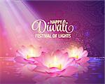 Diwali greeting background. 3D Vector. Festival of lights illustration. Lotus Oil Lamp.