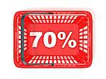 70 percent discount tag in red shopping basket. 3D rendered illustration