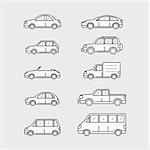 set of car icons, thin line style