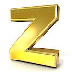 Golden font collection letter - Z. 3D render illustration, isolated on white background.