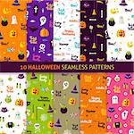 Halloween Holiday Seamless Patterns. Vector Illustration of Holiday Background. Trick or Treat.