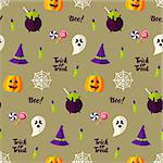 Happy Halloween Holiday Seamless Background. Vector Illustration. Trick or Treat Pattern.