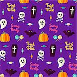 Scary Party Halloween Seamless Background. Vector Illustration. Trick or Treat.