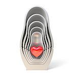 Layered cut matryoshka dolls with heart inside 3D render illustration isolated on white background