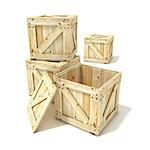 Wooden boxes. 3D render illustration isolated on a white background