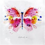 Monotype vivid colorful butterfly drawing with different colors on paper background