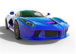 Sports car front view. The image of a sports violet-blue pearl car on a white background. 3d illustration