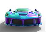 Sports car front view. The image of a sports violet-blue pearl car on a white background. 3d illustration