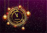 New Year Eve gold clock with Roman numerals. Vector illustration
