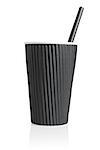 Black Paper Cup with Plastic Straw on White Background