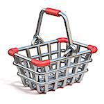 Steel wire shopping basket cartoon icon 3D render illustration isolated on white background