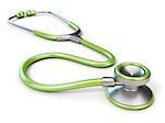 Green medical stethoscope 3D render illustration isolated on white background