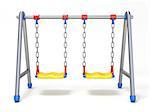 Double children swing front view 3D render illustration isolated on white background