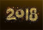 2018 new year golden confetti salute number. Celebration vector illustration on dark background