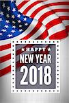 Congratulations on the new 2018 against the background of the United States flag. Vector illustration