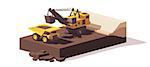 Vector low poly power shovel excavator loading mining haul truck