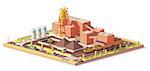 Vector low poly underground mining coal mine with headframe and train terminal