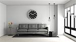 Minimalist living room with white wall and gray sofa - 3d rendering