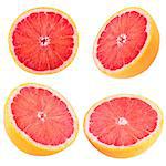 Isolated fruits. Collection of sliced grapefruit isolated on white background with clipping path as package design element.