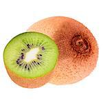 Isolated fruits. Isolated one whole and half kiwi on white background with clipping path as a package design element.