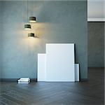 empty room with light and blank pictures, 3d rendering