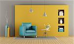 Colorful living room with armchair and coffee table - 3d rendering