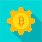 Bitcoin Gear Flat Icon. Vector Illustration with Long Shadow. Cryptocurrency Technology.