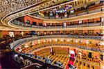 Elevated view of the interior of the Juarez Theater (Teatro Juarez) showing the rows of balconies in Guanajuato City, Mexico