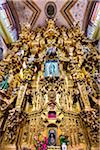 Golden altarpiece dedicated to the Virgin Mary at the Parroquia of Our Lady of Sorrows in Dolores Hidalgo Cradle of National Independence, Guanajuato State, Mexico