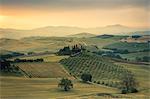 Sunrise on the gentle green hills of Val d'Orcia, UNESCO World Heritage Site, Province of Siena, Tuscany, Italy, Europe