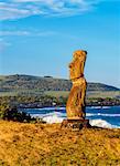 Moai in Ahu Hanga Kioe at sunrise, Rapa Nui National Park, UNESCO World Heritage Site, Easter Island, Chile, South America