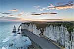 Dawn at the chalk cliffs, Etretat, Normandy, France, Europe