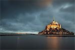 Cloudy sky at dusk, Mont-St-Michel, UNESCO World Heritage Site, Normandy, France, Europe