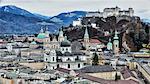 View from Monchsberg Hill towards old town, Salzburg, Austria, Europe