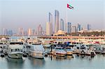 Modern city skyline and Marina, Abu Dhabi, United Arab Emirates, Middle East