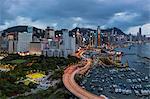 Elevated view, Harbour and Central district of Hong Kong Island and Victoria Peak, Hong Kong, China, Asia