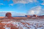 Sunrise, Merrick Butte on left, Spearhead Mesa on right, Monument Valley Navajo Tribal Park, Utah, United States of America, North America