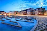 Fountain at night in Bertel Thorvaldsen's Square where Thorvaldsens Museum is located, Copenhagen, Denmark, Europe