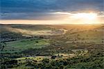 View from Curbar Edge looking towards Calver, evening light, Dark Peak, Peak District National Park, Derbyshire, England, United Kingdom, Europe