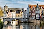 Bridge and houses on Langerei canal, Bruges, West Flanders province, Flemish region, Belgium, Europe