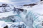 Gullfoss Waterfall, partly frozen in winter, Gullfoss, Iceland, Polar Regions