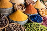 Display of spices and pot pourri in spice market (Rahba Kedima Square) in the souks of Marrakech, Morocco, North Africa, Africa