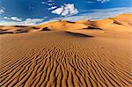 Wide angle view of the ripples and dunes of the Erg Chebbi Sand sea, part of the Sahara Desert near Merzouga, Morocco, North Africa, Africa