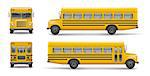 Yellow school bus front, back and side view. Transportation and vehicle transport, back to the school. Relistic bus mockup. Vector illustration EPS 10