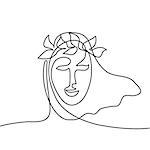 Vector continuous line drawing. Abstract portrait of a woman with head wreath. Vector illustration.