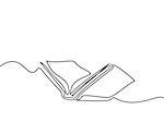 Opened book with pages isolated on white. Continuous line drawing. Vector illustration