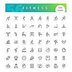 Set of 56 fitness line icons suitable for web, infographics and apps. Isolated on white background. Clipping paths included.