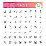 Set of 56 yoga line icons suitable for web, infographics and apps. Isolated on white background. Clipping paths included.