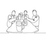 Sitting men and drinking beer in time Oktoberfest. Continuous line drawing. Vector illustration