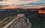 Early morning skies over Pulpit Rock Lookout a multi tiered lookout that descends from the main escarpment onto a sliver of rock that juts out into the Grose Valley. Amazing 180 degree views.   Location Blackheath Blue Mountains Australia